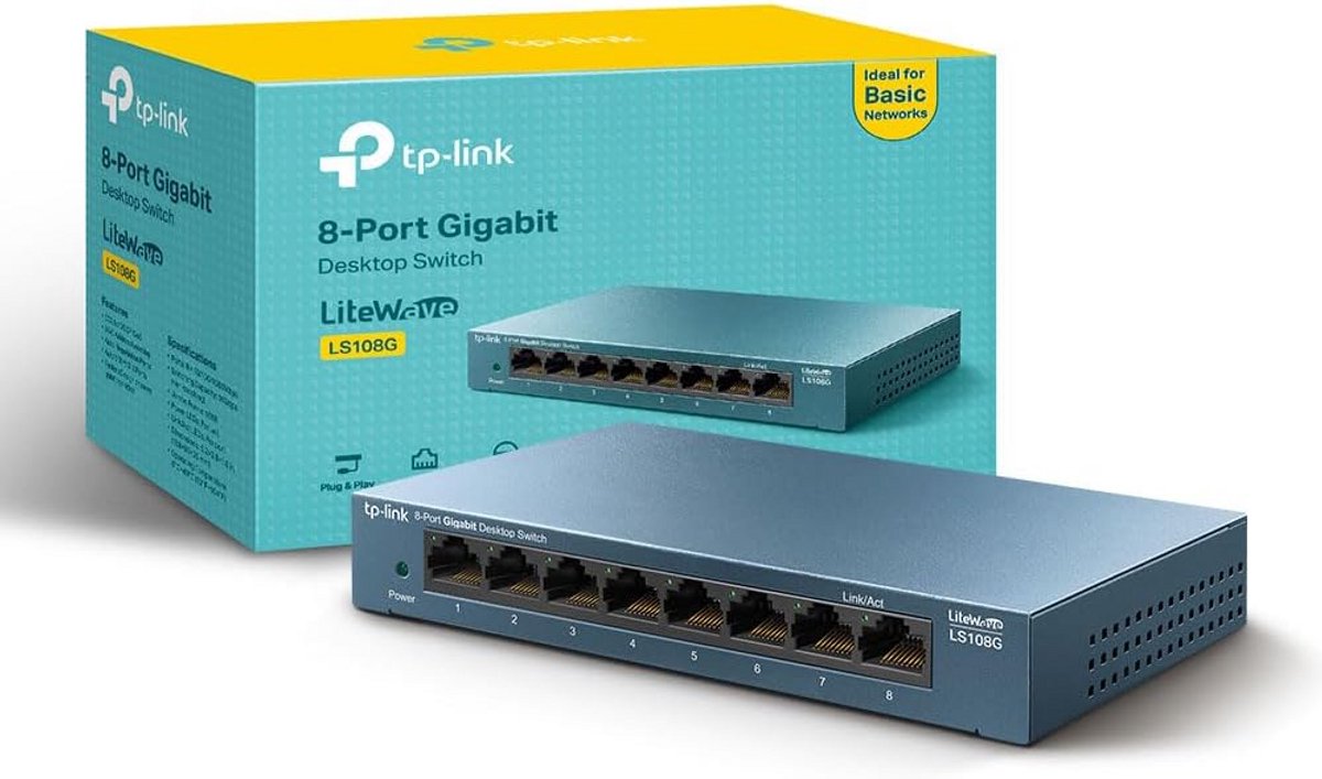 8-Poorts Gigabit Switch - Desktop/Wandmontage - Stille Werking