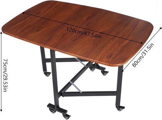 Inklapbare Tuin- En Campingtafel - Vouwtafel - Opklapbare Tafel - Verplaatsbare Tafel - Balkon Tafel - Bruin - 120x80x75 cm - 6 Zwenkwielen Met Remmen — afbeelding 3