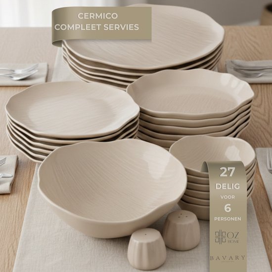 Cermico Serviesset 27-delig - 6 Personen - Beige - Keramisch Steengoed - OZ Home — afbeelding 2
