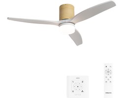 CREATE - Stille 40W plafondventilator met technische ABS bladen in verschillende maten - Met licht - Controller voor wandmontage - Licht houtlook / Wit - WIND CALM