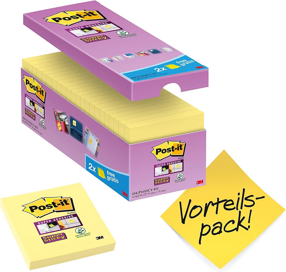 Zelfklevende Notitieblaadjes - Pak van 16 Gele Sticky Notes voor Kantoor en Studenten - 76 x 76 mm