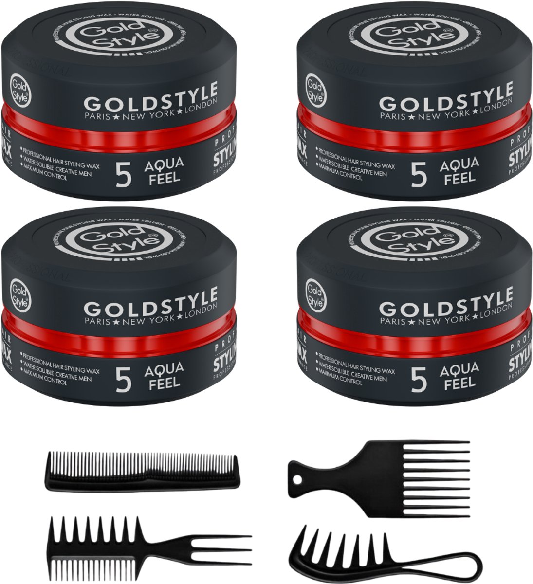Gold Style Haar Wax Nummer 5 AQUA FEEL ( 4 Stuks) + 4 Styling kammen - Haar Wax Mannen