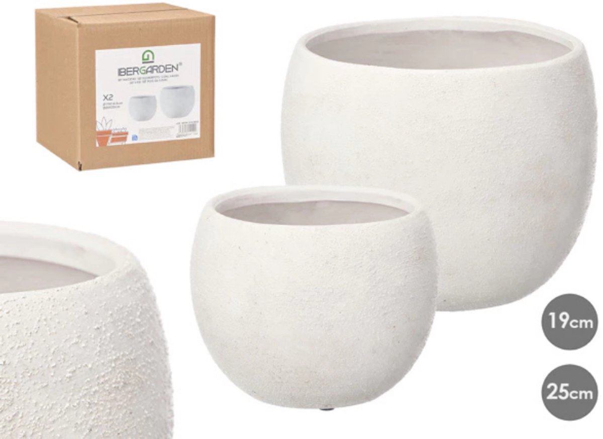 Set 2 witte ruwe potten voor planten 19/25 cm