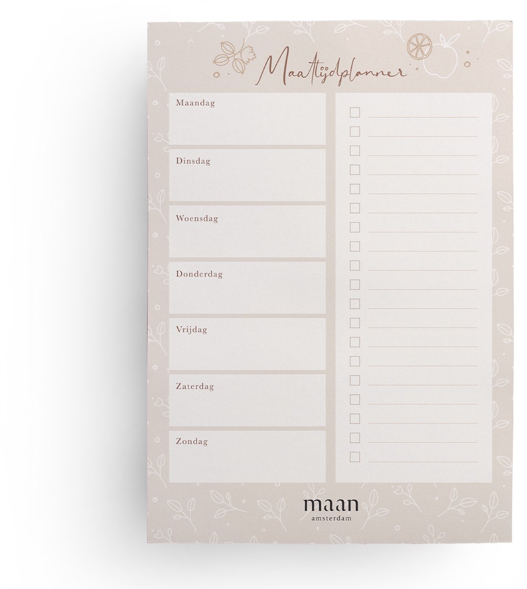 Maan Amsterdam - Maaltijdplanner - A5 - notitieblok voor weekmenu - menuplanner - 50 afscheurbare vellen