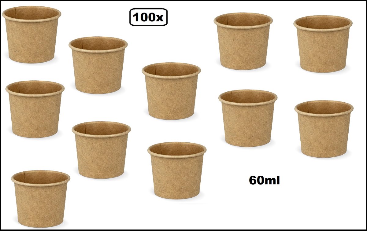 100x Bio sausbakje karton kraft 60cc - Sup free -Sauscup Composteerbaar saus mayonaise ketchup mosterd bakje eten food