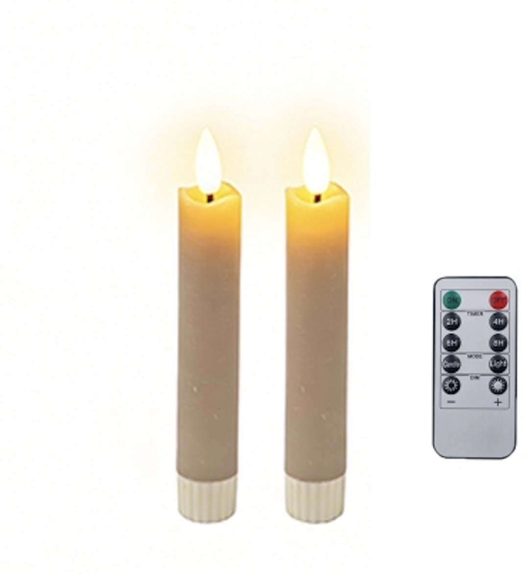 Foryouliving - LED kaarsen met flikkerende vlam 2x - Taupe - Afstandsbediening - Dinerkaars rustiek wax 15.5 cm - LED kaars batterij - Timer