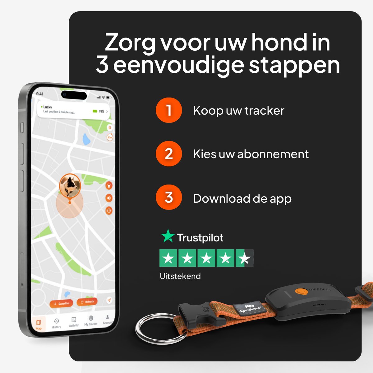 Weenect Dog XT Orange Collar - NIEUWE GPS-hondenhalsband | XL-antenne | Waterdicht | Ultra-duurzame geïntegreerde Julius-K9-halsband | Abonnement vereist | Levenslange garantie thumbnail 2