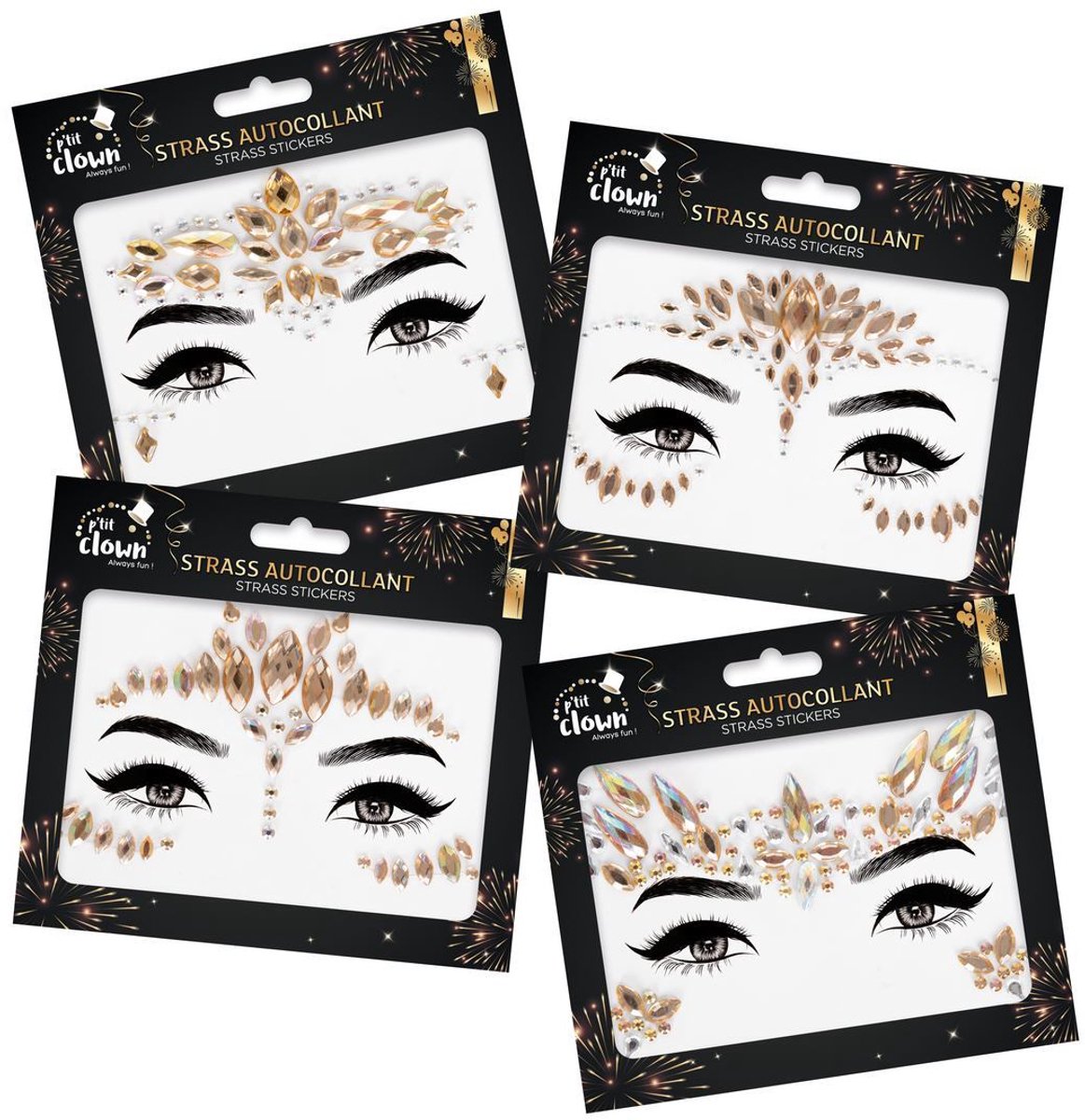 Face gems - gold - 4 assorted designs