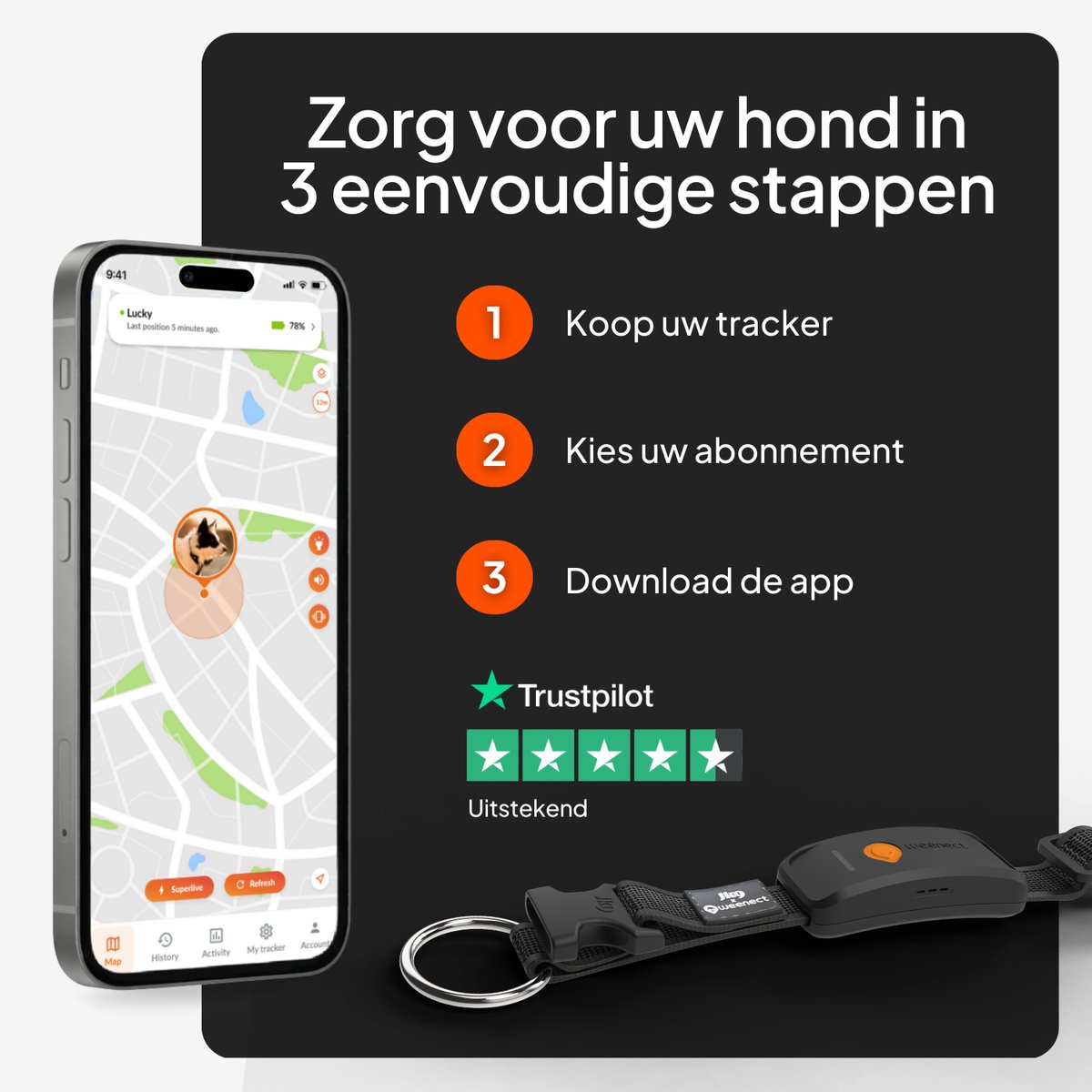Weenect Dog XT Black Collar - NIEUWE GPS-hondenhalsband | XL-antenne | Waterdicht | Ultra-duurzame geïntegreerde Julius-K9-halsband | Abonnement vereist | Levenslange garantie thumbnail 3
