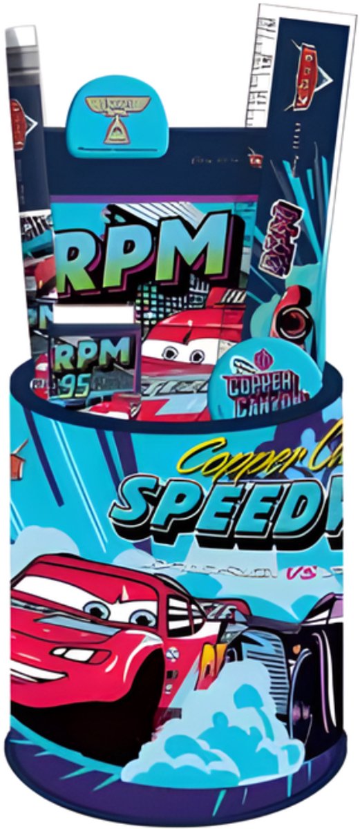 Disney Cars Schrijfset - 7 stuks - Inclusief inhoud - Bureauaccessoires - Schoolset - RPM - Voor kinderen - Voor jongens - Blauw