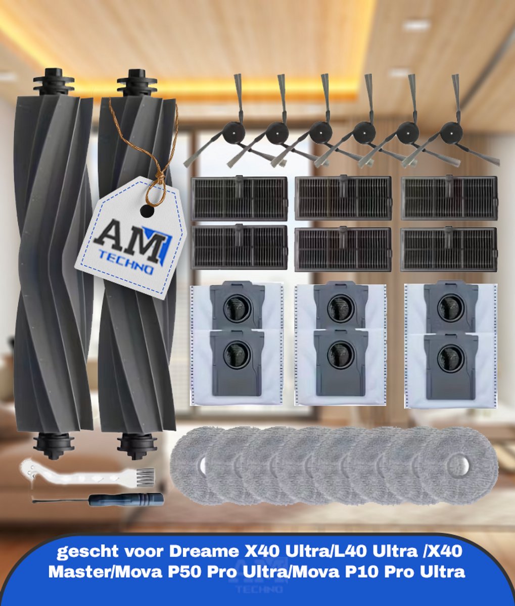 30 stuks Stofzuiger Vervangingsaccessoires, Geschikt voor Dreame X40 Ultra/L40 Ultra /X40 Master/Mova P50 Pro Ultra/Mova P10 Pro Ultra Robot Stofzuiger Reserve Onderdelen, Inclusief Hoofdmotor Zijborstel Hoogrendement Filter Dweil Doek