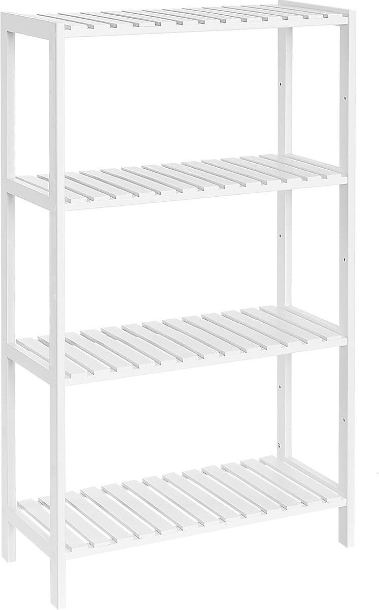 SONGMICS Bamboe Opbergrek - hoogte 100 cm - 4-laags rek, Multifunctioneel, voor hal, badkamer, woonkamer, balkon, keuken, 26 x 60 x 100 cm, Wit