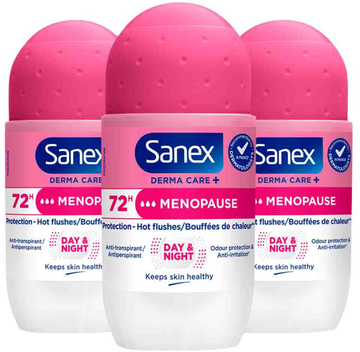 Sanex - Deodorant Roller Dermo Menopause - 3 x 53 ml - Voordeelverpakking