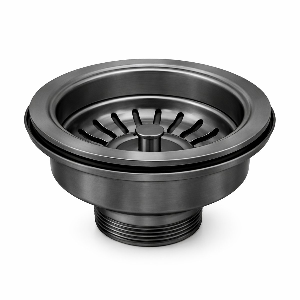 Waterval Korfplugset Ø114 mm – Gootsteen Afvoerplug – RVS 304 – G1½ – Geborsteld – Zonder Overloop – Gunmetal Grey
