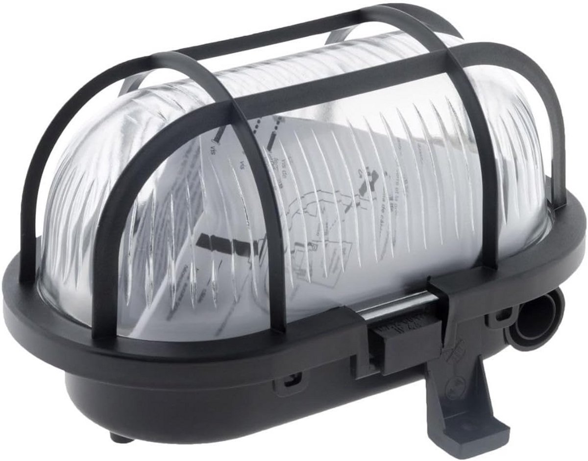 Ovale Venster 60W IP44 E27 Verlichtingsoplossing voor Buiten - Kunststof Basis en Warmtebestendige Glazen Kom - Zwart - 40cm