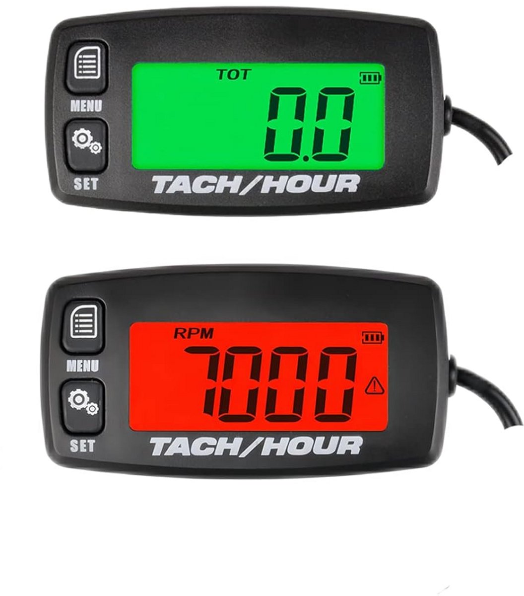 Digitale LCD Uurmeter Toerenteller voor Gasmotoren en Grasmaaiers - RPM Registratie en Kalibratie met Vervangbare Batterij