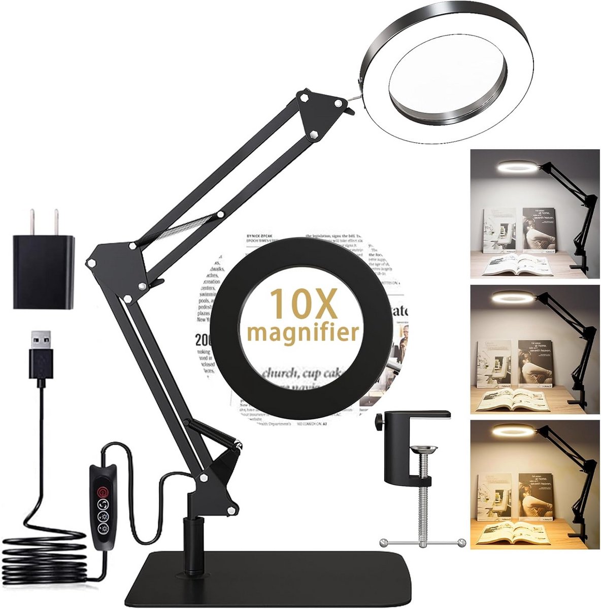 Vergrootglas met licht en standaard - 10x vergroting, LED-verlichting en 3 kleurmodi voor hobby's en reparaties