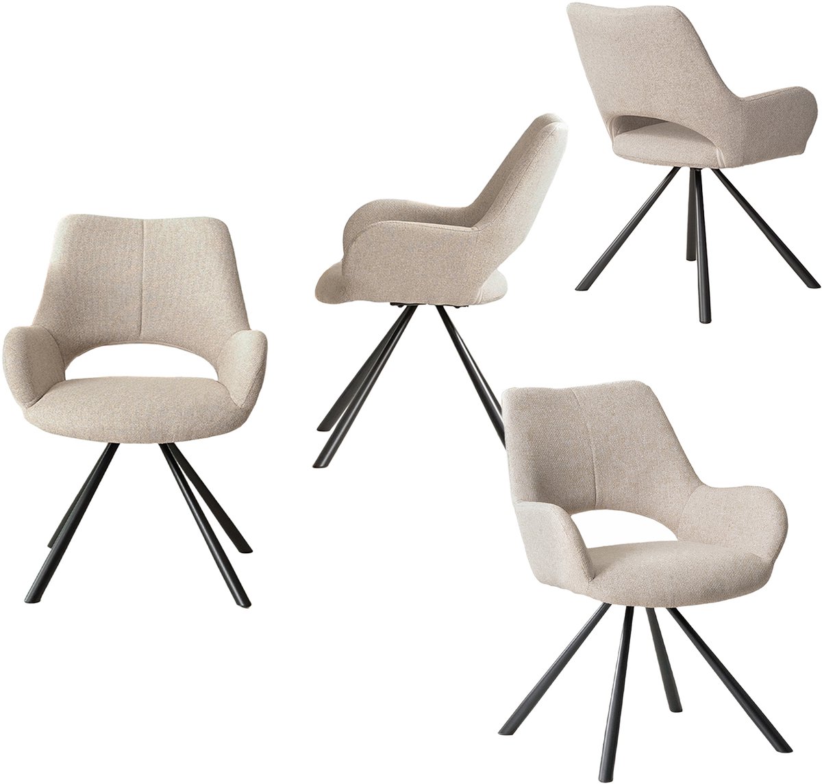 MEUBLE COSY Set van 4 Eetkamerstoelen - Rugleuning Armleuningen Gestoffeerde Zitting Beige Stof 58,5 x 59 x 81 cm - Beige