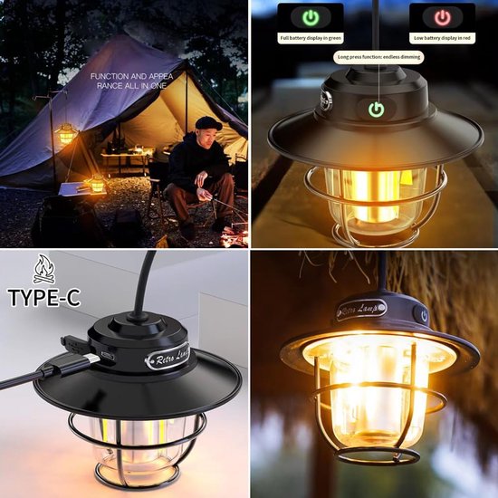 Oplaadbare Mini LED Kampeerlamp – 4 Standen – Wit, Warm, Amber & Warm Wit – Voor Tent & Noodgevallen — afbeelding 2