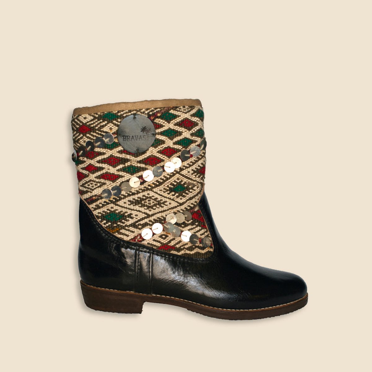 Kelim Boots | Zwart Leer | Marokkaanse Kelim | Maat 41 | Madina | Bravas Boutique