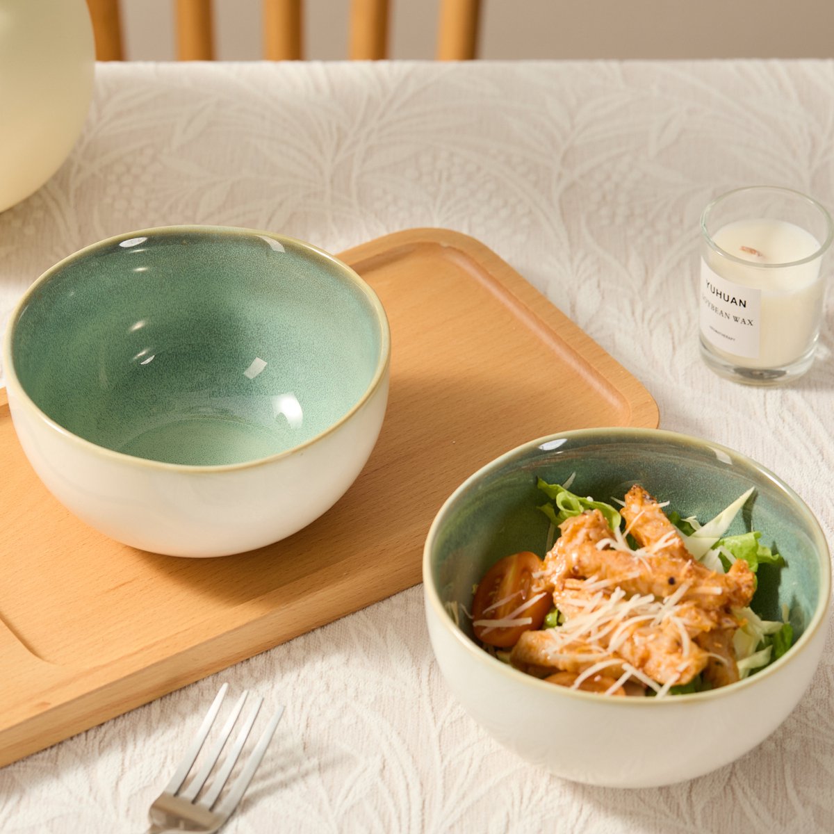 Set van 6 Kommen (Ø13,5cm / 580ml) Ontbijtkommen, Mueslikom, Dipschaaltjes, Soepkom, dubbel reactief glazuur, serviesset 6 persoons, Geschikt voor restaurants, familiefeesten, banketten en picknicks, Magnetron-vaatwasserbestendig, Keramiek — afbeelding 7