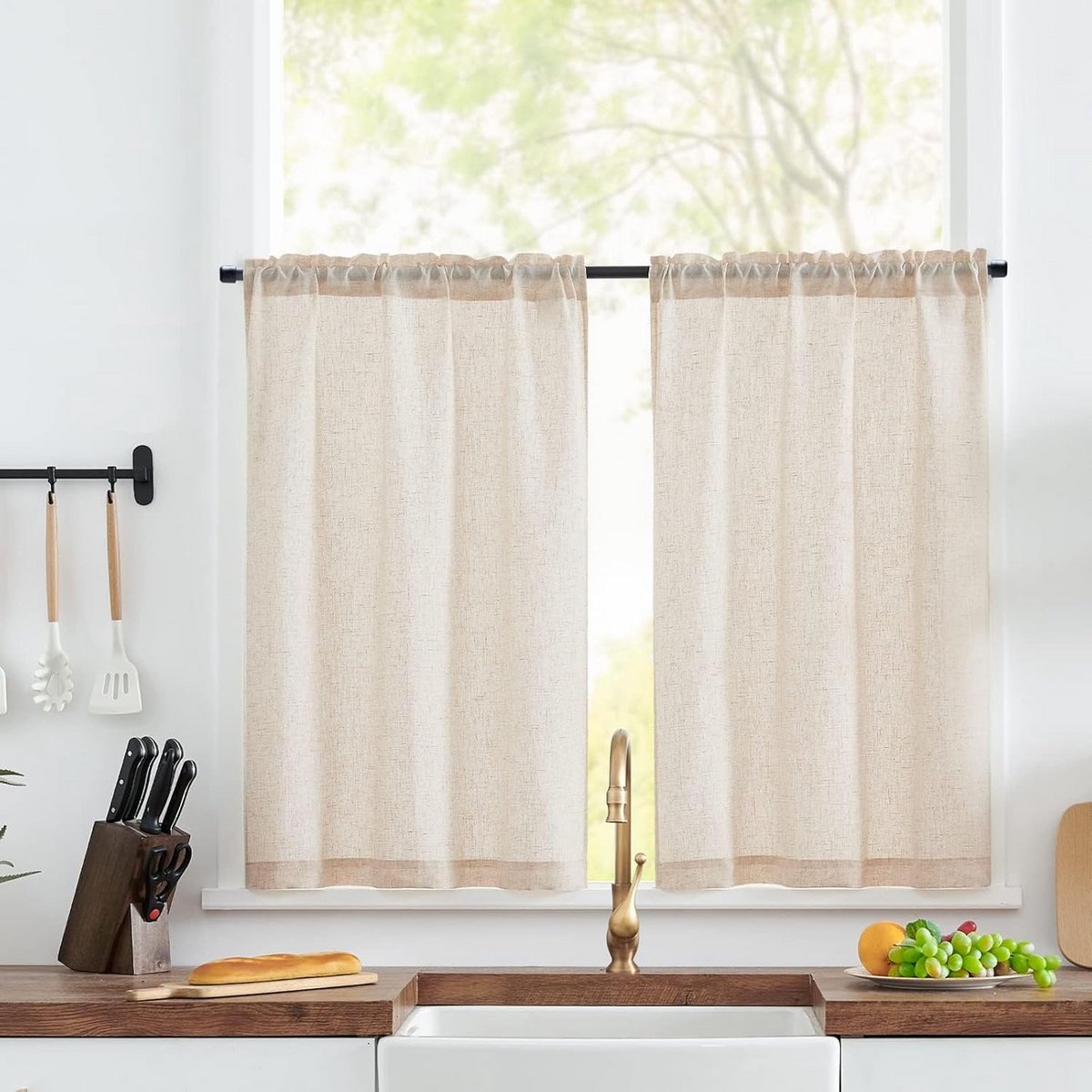 Halftransparante Vitrage Gordijnen Set van 2 voor Keuken en Woonkamer - 65 x 60 cm