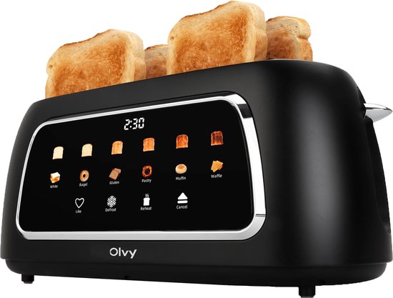 Olvy Broodrooster XL - Lange Sleuven - Timerfunctie - LCD Display - Kruimellade - Toaster - 1500W - Ontdooien & Opwarmen