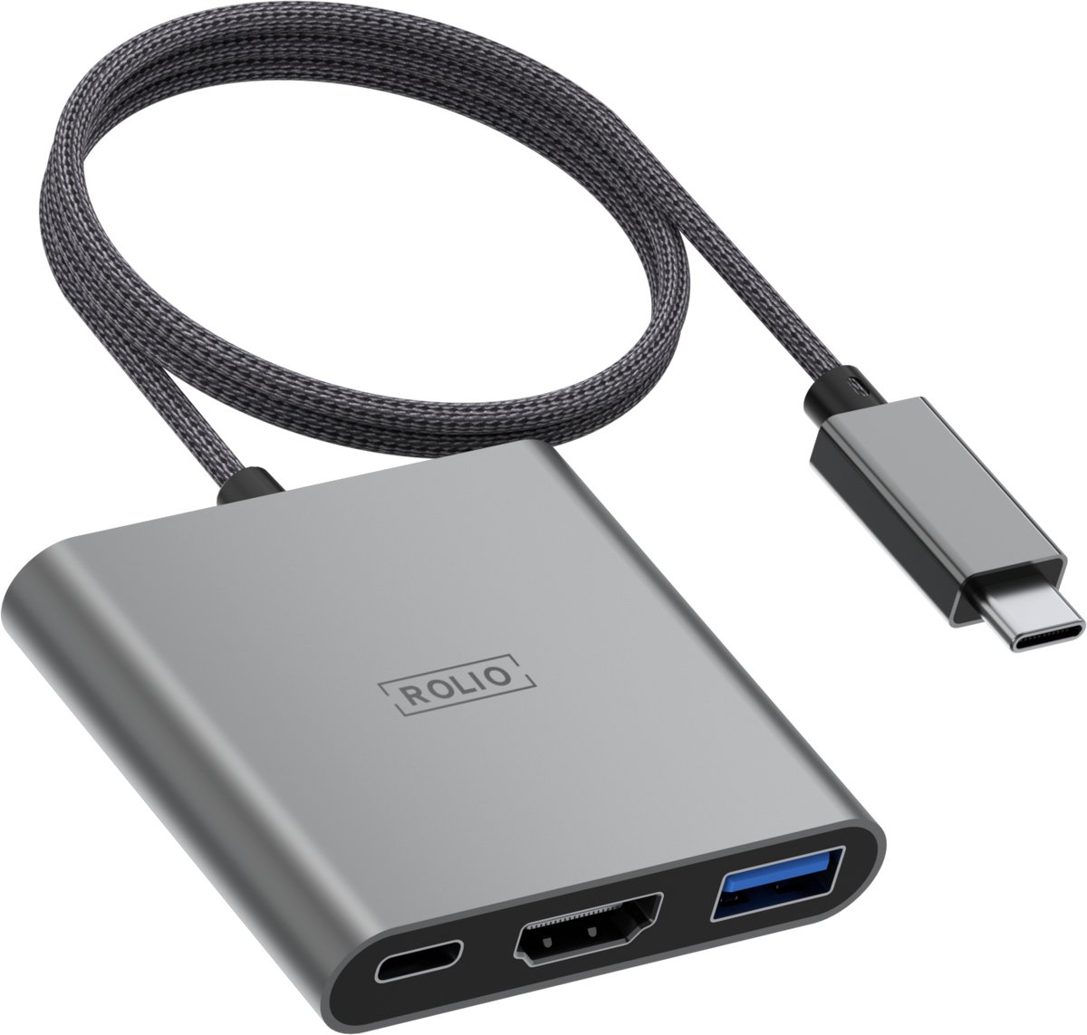 Rolio USB C naar HDMI Adapter - 3 in 1 - 35cm kabel - 4K HDMI - USB 3.0 - USB-C Opladen - Premium Kwaliteit