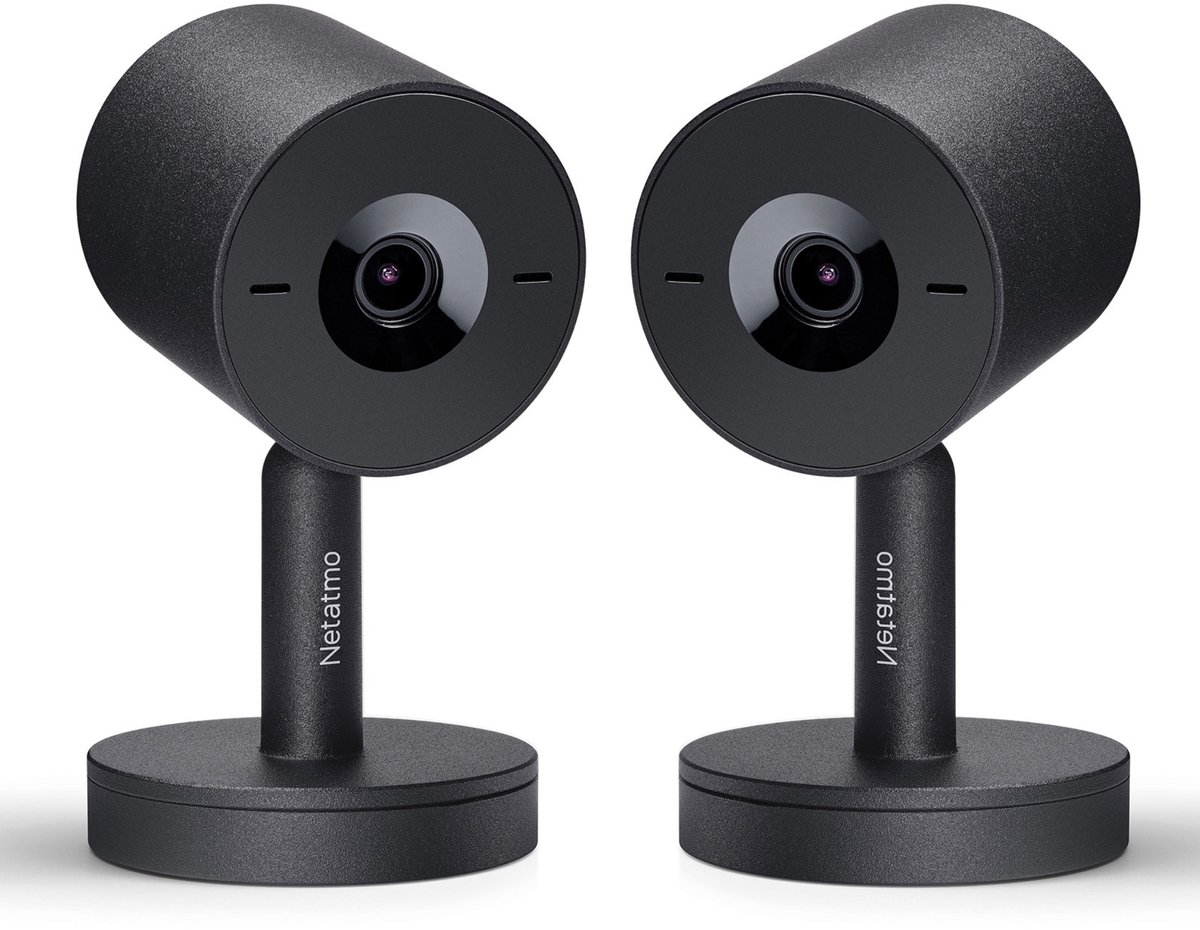 Netatmo Slimme Beveiligingscamera Binnen - Bewakingscamera 2K - Gezichtsherkenning - Bewegingsdetectie - Nachtzicht - Werkt met Google Home & Apple HomeKit - Geen Abonnement - Zwart - 2 Pack