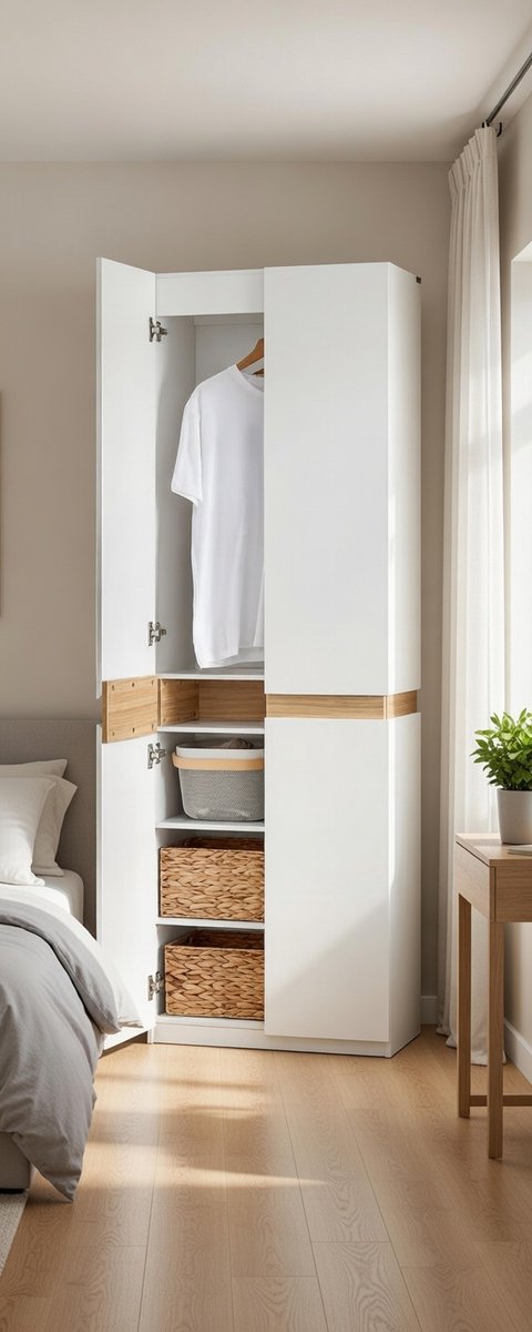 Moderna SlimLine Multifunctionele Kledingkast met 2 Deuren en 5 Opbergvakken – Smalle Opbergkast met Kledingstang – Hoge Kast voor Hal, Slaapkamer, Schoenen of Schoonmaakspullen – 61 x 30 x 192 cm – Wit – novihome