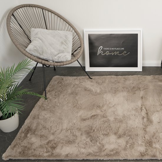Fluffy Vloerkleed Taupe 160x230 cm – Hoogpolig 30 mm – Extra Dik & Zacht – 1900 g/m² – Afgewerkte Randen