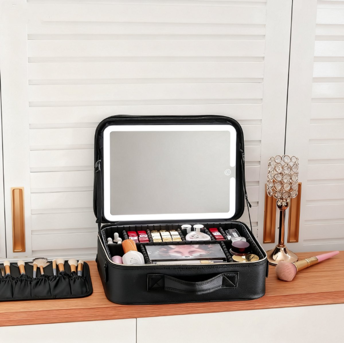 Grote Make-up Organizer met LED Spiegel – Black