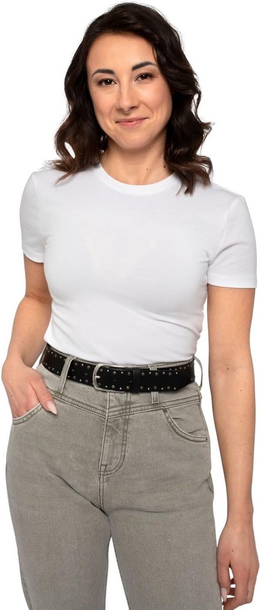 Leren Damesriem Breed 35mm met Nieten Casual Stijl