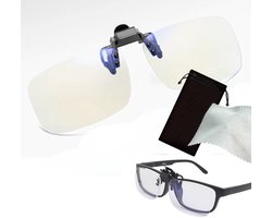 Clip-On Blauw Licht Filter voor Bril – Computerbril / Schermbril – Anti Blue Light Overzetbril – Vermindert Vermoeide Ogen & Hoofdpijn – Met Brilkoker & Poetsdoekje