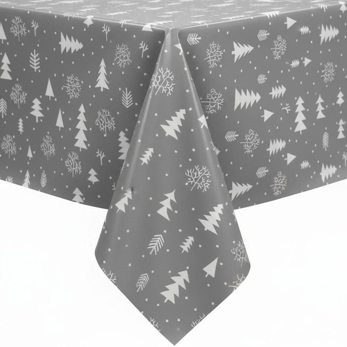 Protecttable - Kerst Tafelzeil Kerstboom Grijs 140x250cm - Tafelkleed Afwasbaar - Kunststof