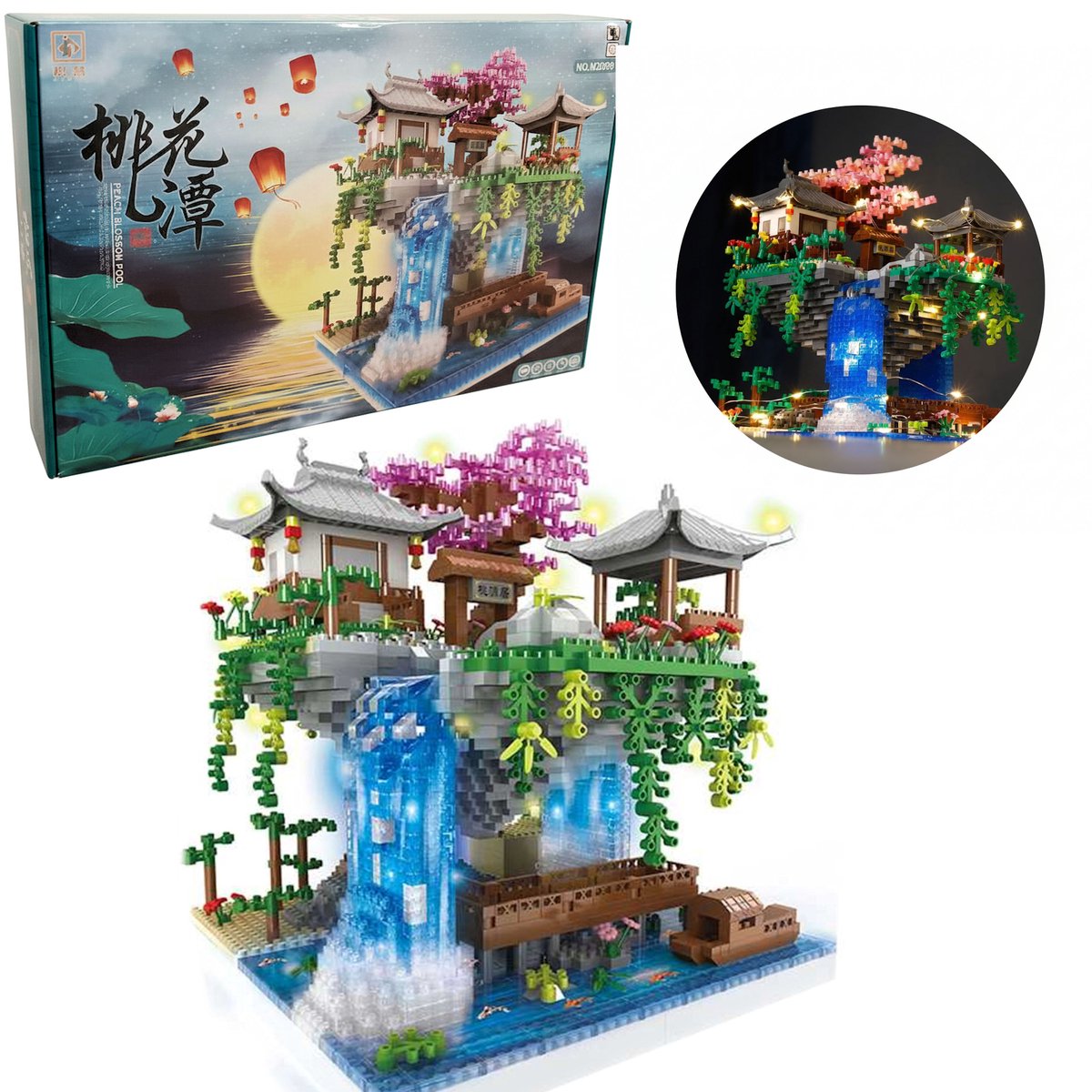COIL Bouwstenen Waterval Tempel – 2706 onderdelen - Decoratieve Bouwset met LED Verlichting – Japanse Stijl Landschap – Creatieve Bouwset voor Kinderen en Volwassenen - vanaf 6 jaar