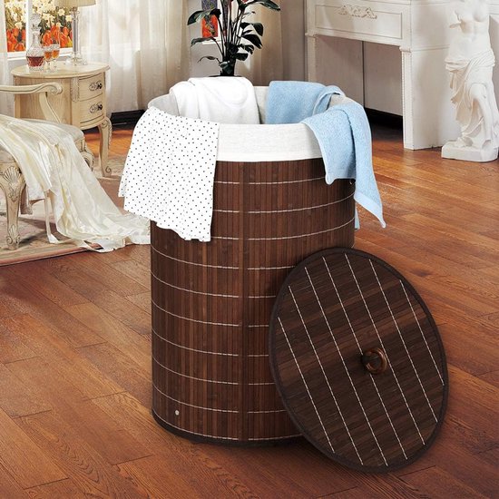 Opvouwbare bamboe wasmand met deksel en handgrepen - 70 liter — afbeelding 2