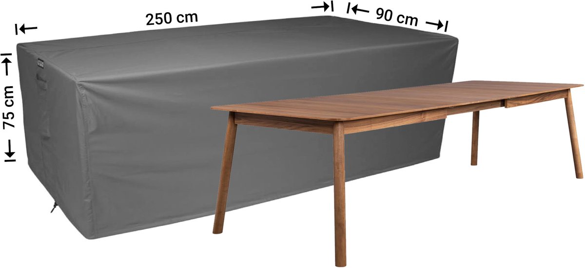 Raffles Covers Beschermhoes tuintafel - 250 x 90 H: 75 cm - D-RT250small - Waterdicht - Ademend - UV-bestendig - Elastisch rijgkoord - Beschermhoes tuinmeubelen