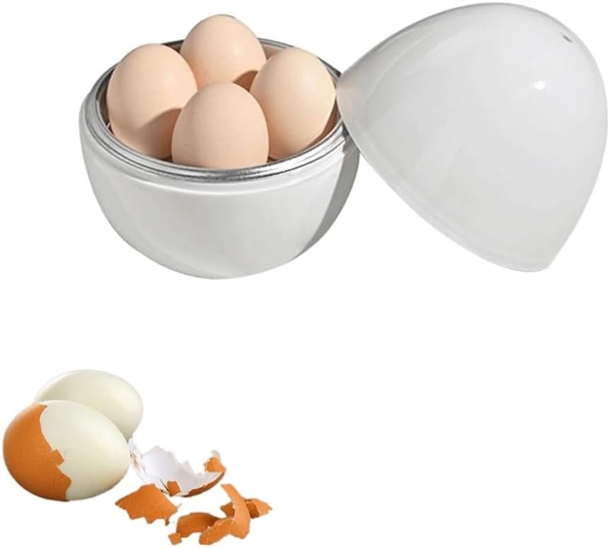 Eierkoker - Snelkookpan - met 4 eieren - Snelle magnetron-eierkoker - Eierstoompan - Kooktijd van 9 minuten - Gebruiksvriendelijke magnetron-eierpocheerder - Geschikt voor hard en middelhard gekookte eieren - Wit