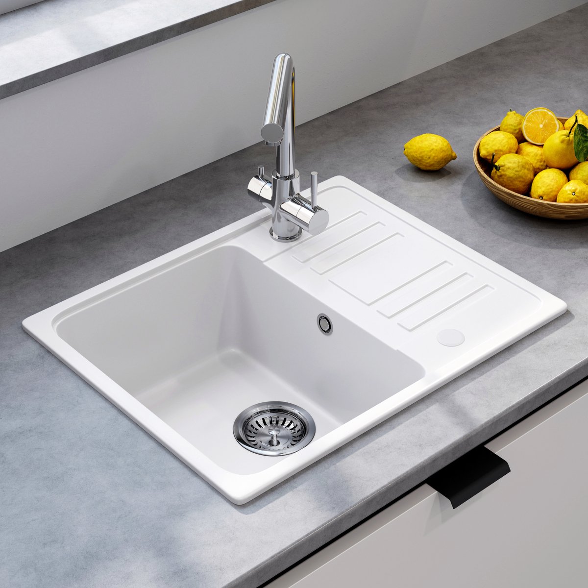 HOROW Spoelbak Keuken Graniet Zwart 57×45 cm - Gootsteen - Keukenspoelbak - Opbouw Wasbak Keuken