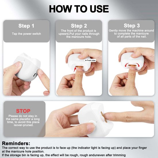 Elektrische Nagelknipper - Automatische Nageltrimmer met LED-verlichting en Nagel Opbergdoos - Twee Snelheden - Oplaadbaar via USB - Wit — afbeelding 4
