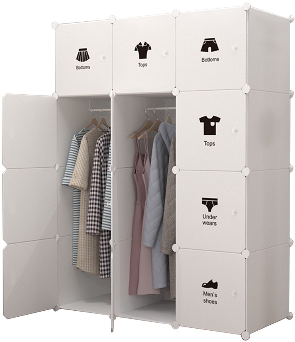 Modulaire Kledingkast - Opbergkast met Hang- en Leggedeelte - 111x47x147 cm - Wit