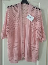 Opengewerkt dames vest Amelie-effen licht roze-maat L/XL-cardigan-bohemian stijl