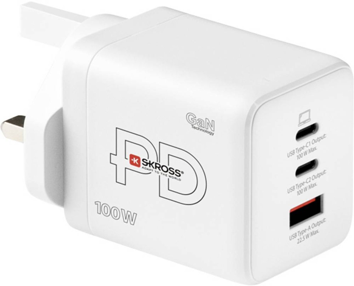 Skross Power Charger Combo+ 100W UK USB-oplader 100 W 2x USB-C, 1x USB-A USB PD Wit Binnen USB Power Delivery (USB-PD),
