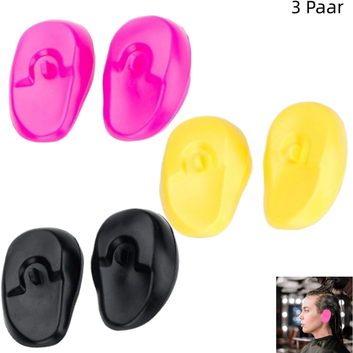 3 paar - Hittebestendige oorbeschermers - oorkappen voor haarkleuring - beschermers voor de kapsalon - voor thuisgebruik en in de kapsalon - 7.5×7.6×2cm - geel+roze+zwart