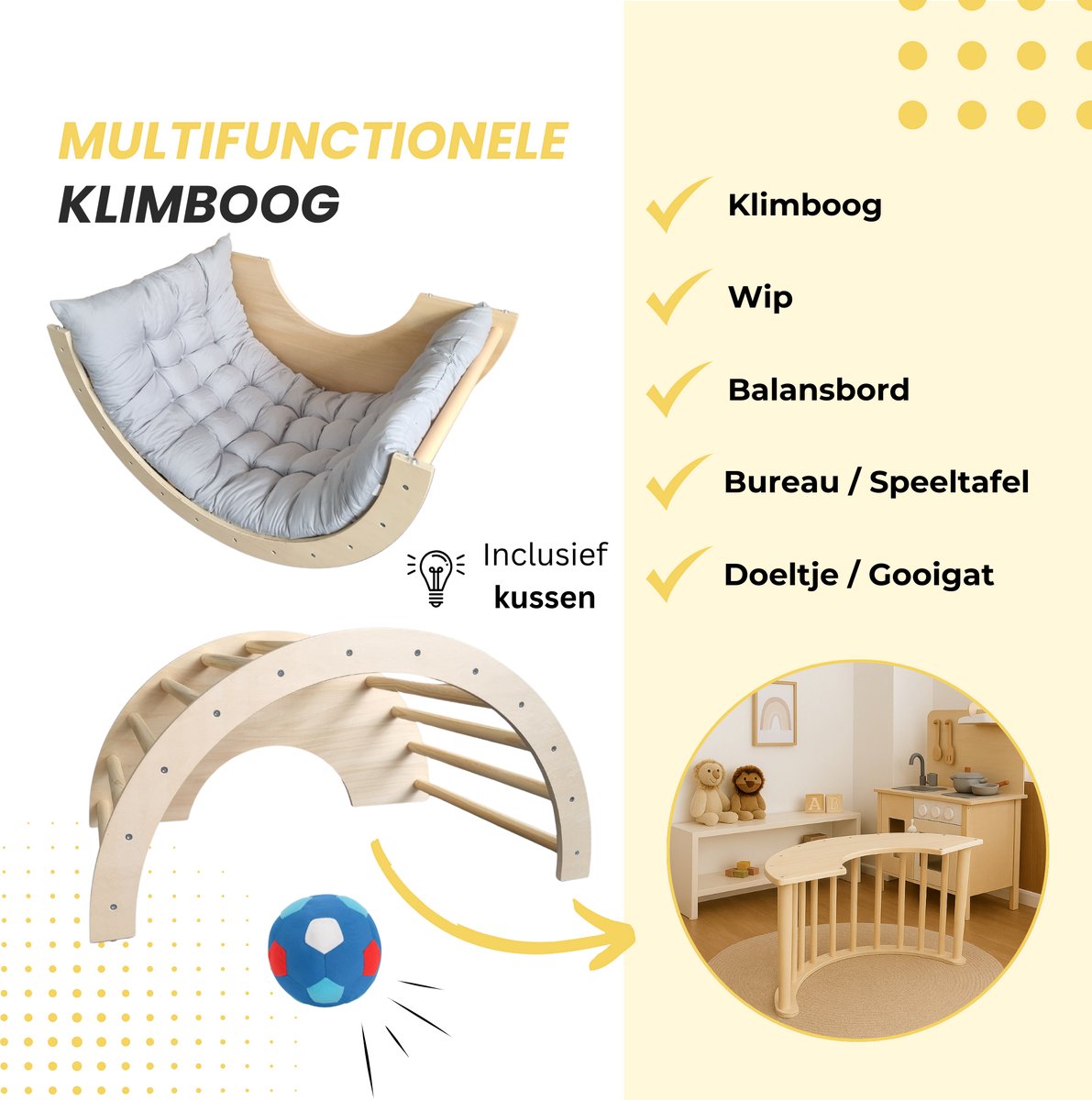 Dastium Kids - XXL Klimrek - Klimboog - Montessori Klimrek Kinderen - Klimdriehoek - Pikler Klimrek Peuter - Ontworpen in Nederland - Klimset - Klimrek Binnen - Naturel — afbeelding 6