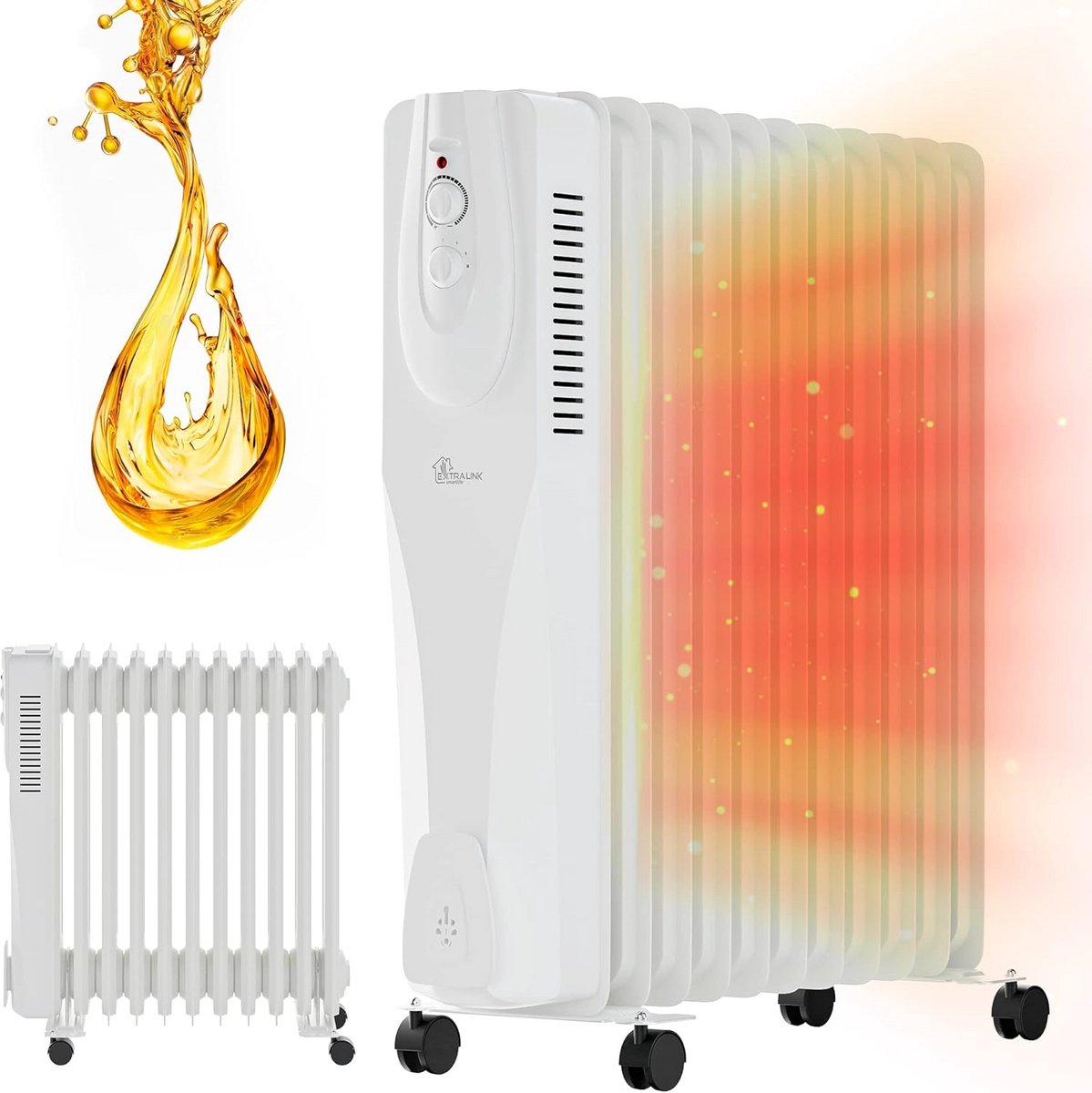 Elektrische Olieradiator met Wielen - 2500W, 11 Ribben, Oververhittingsbeveiliging, Geschikt voor Middelgrote tot Grote Ruimtes