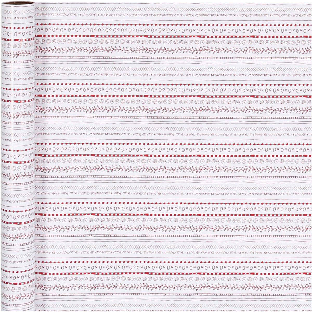 Inpakpapier. rood. wit. doodles. B: 70 cm. 80 gr. 4 mtr - 1 rol