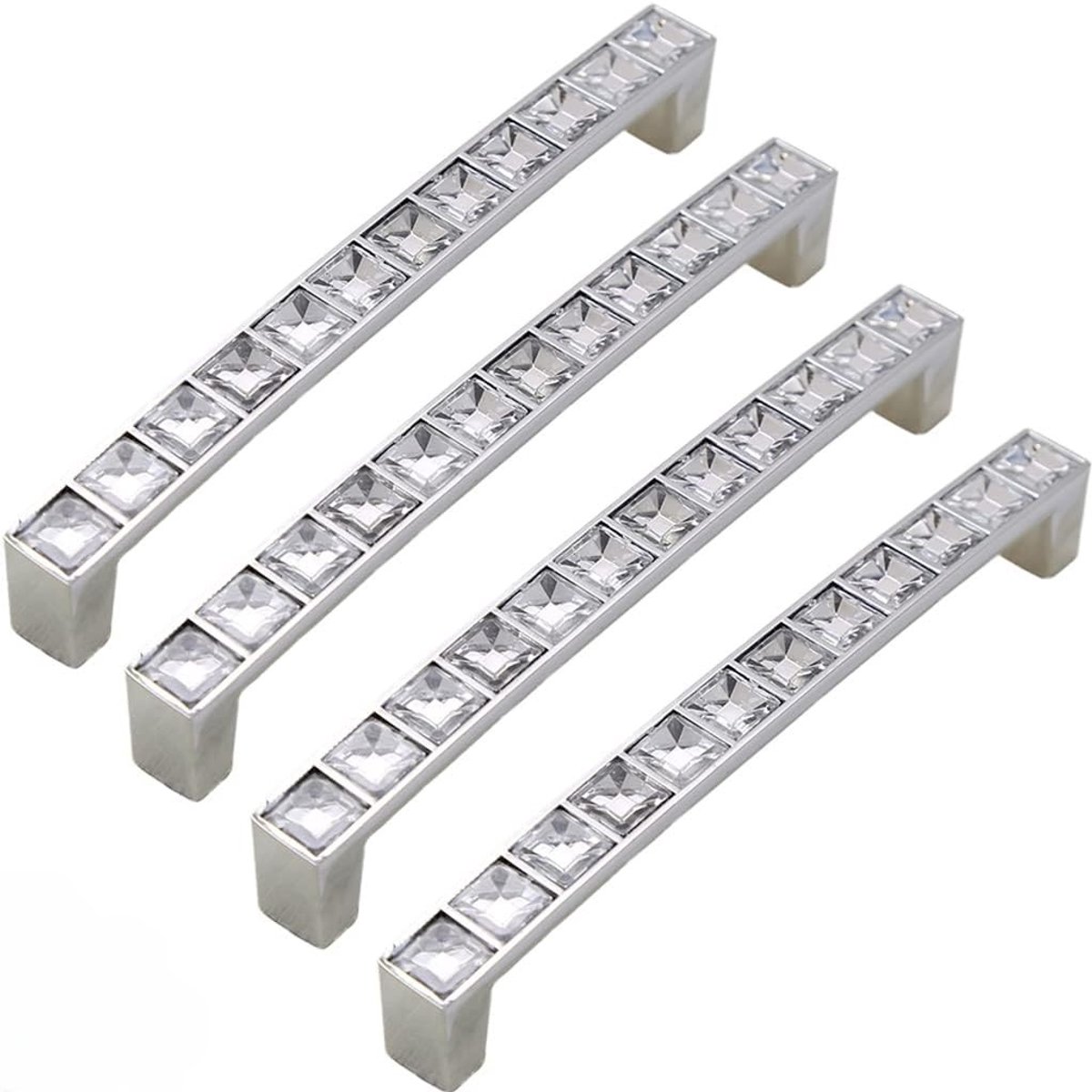Oneay Set van 4 decoratieve U-vormige handgrepen (5 inch middengat) van diamantkristal en strass-steentjes voor kasten, lades, commodes, enz.