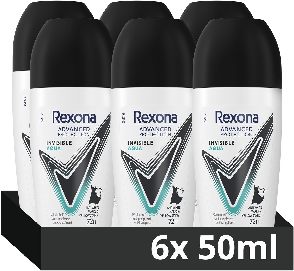 Rexona Advanced Protection Anti-Transpirant Roller - Invisible Aqua - met Body Heat Activated Technologie - 6 x 50 ml
